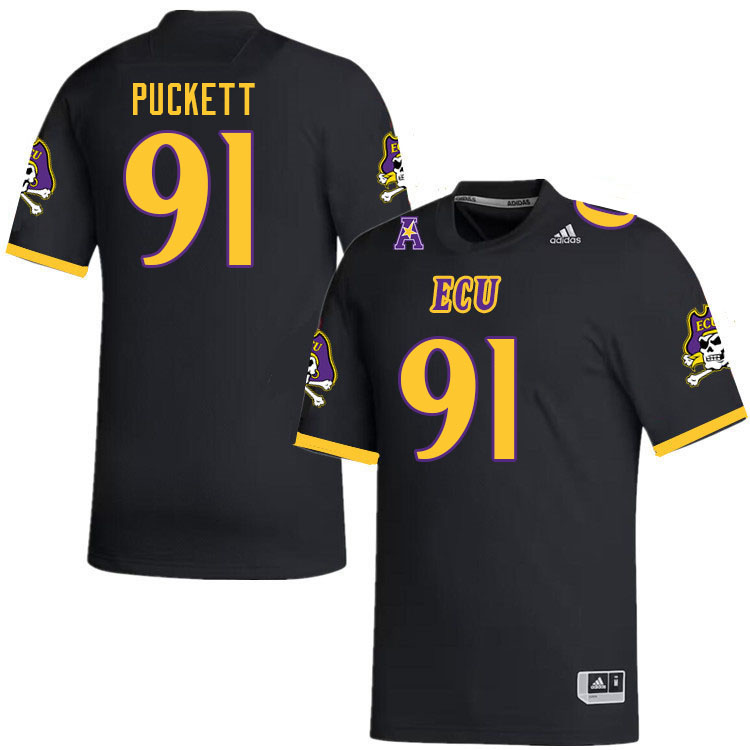 Men #91 Kyler Puckett ECU Pirates College Football Jerseys Stitched Sale-Black
